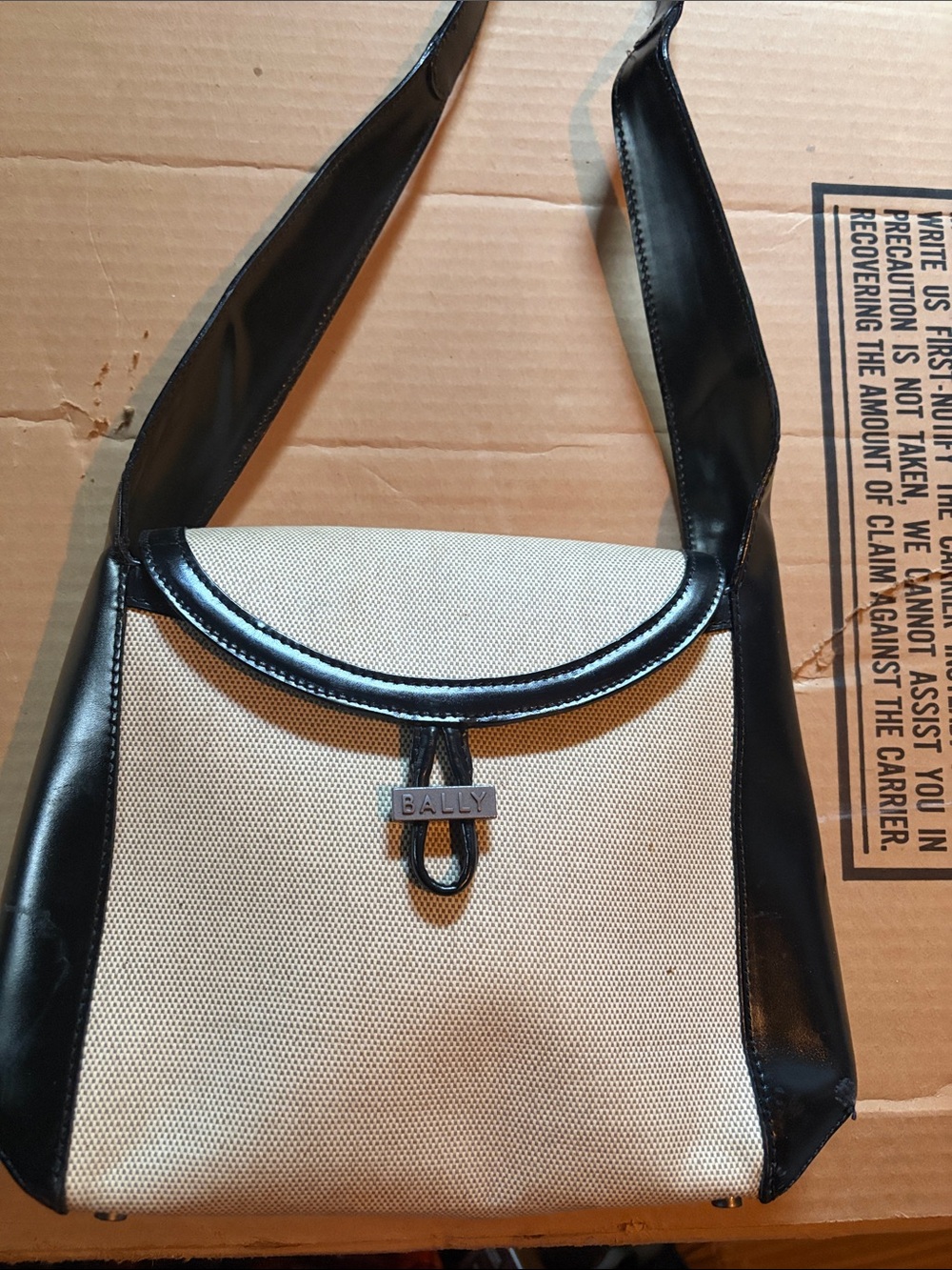 Bally Beige and Black Canvas Shoulder Bag y2K